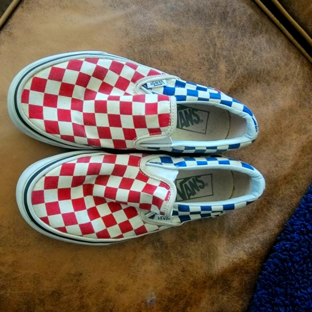Patriotic checkered Vans womens size 5 or can fit kiddo size 3 or 4